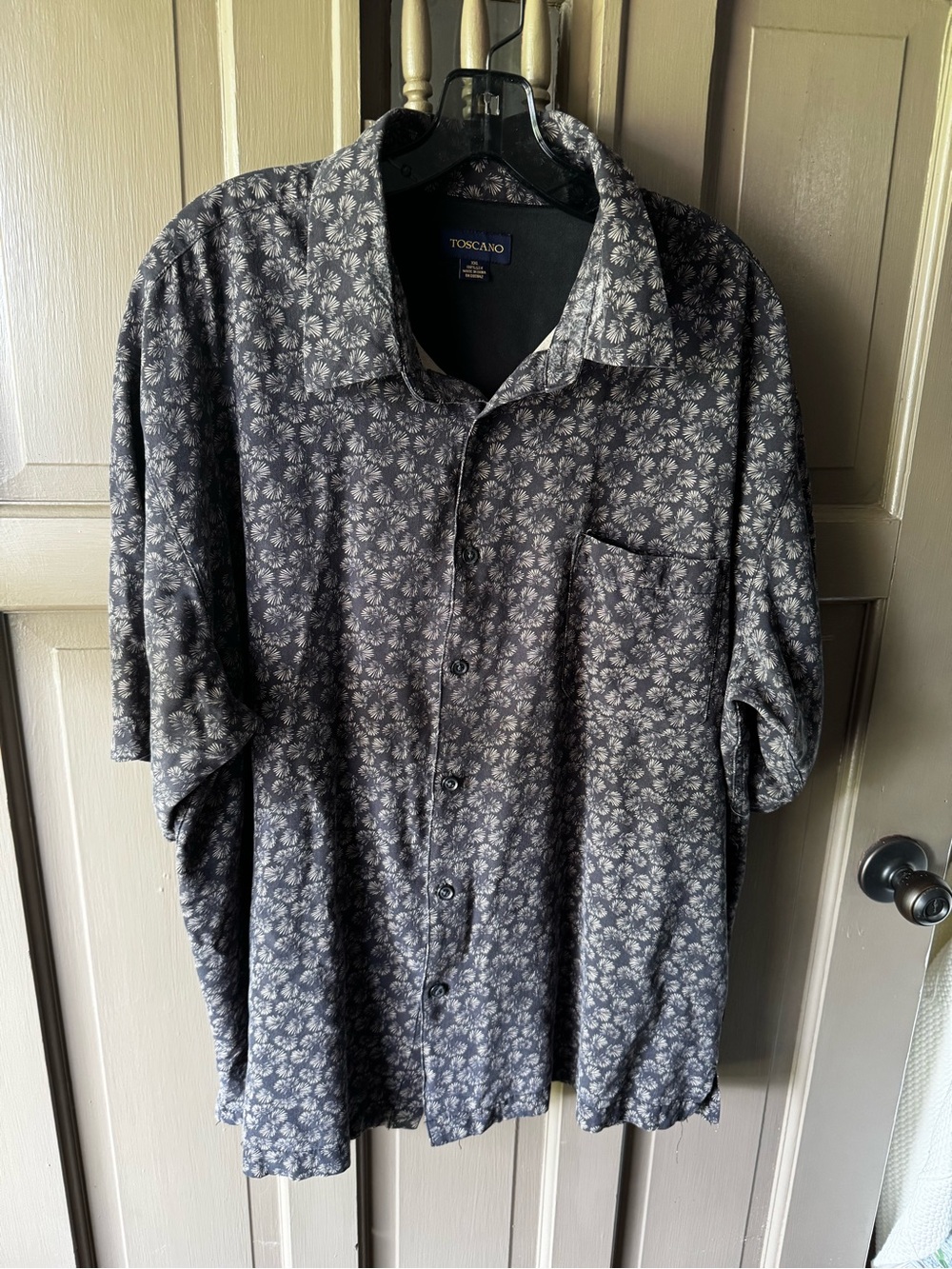 Toscano Men's Short Sleeve Floral Button-Down Shirt - navy Silk